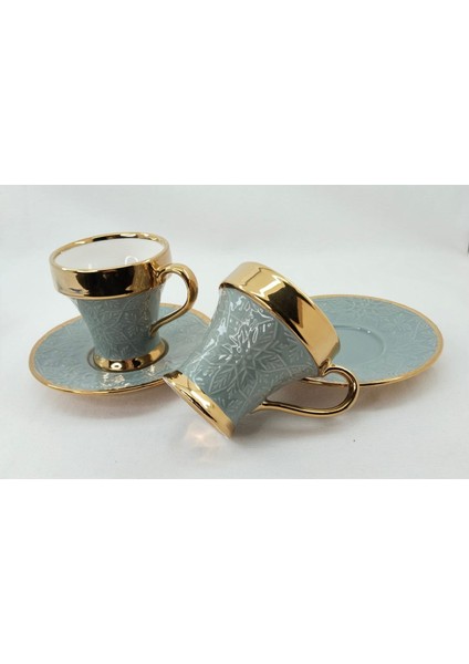 2 Kişilik Porselen Nescafe ve Çay Fincanı Gri Renk