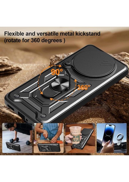 Honor Magic 7 Lite Kılıf Kamera Korumalı Sürgülü Yüzüklü Armor Military Tank Koruyucu Kapak fiyatları