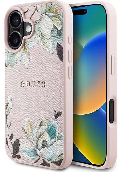 iPhone 16 Kılıf Guess Lisanslı Magsafe Özellikli Taneli Çiçek Tasarımlı Metal Logolu Kapak Pembe fiyatları