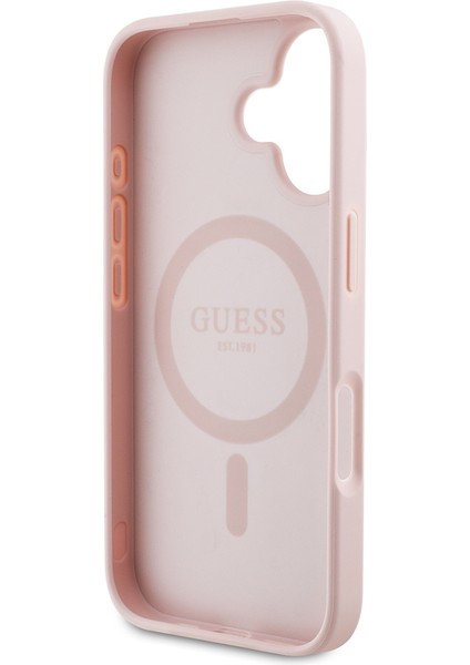 iPhone 16 Kılıf Guess Lisanslı Magsafe Özellikli Taneli Çiçek Tasarımlı Metal Logolu Kapak Pembe fırsatları