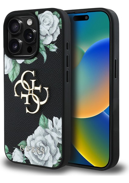 iPhone 15 Pro Max Kılıf Guess Orjinal Lisanslı Gül Baskılı Büyük Metal Logo Dizaynlı Kapak Siyah fiyatları