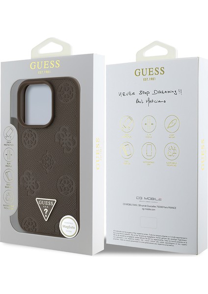 iPhone 15 Pro Max Kılıf Guess Lisanslı Magsafe Özellikli Üçgen Logolu Pu Deri Peony Kapak Kahverengi indirimleri