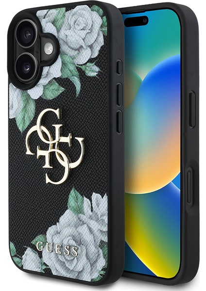 iPhone 16 Kılıf Guess Orjinal Lisanslı Gül Baskılı Büyük Metal Logo Dizaynlı Kapak Siyah fiyatları