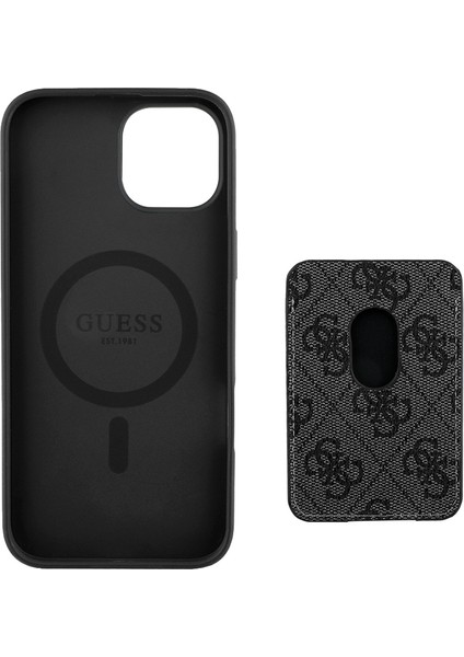 iPhone 14 Kılıf Guess Lisanslı Magsafe Şarj Özellikli 4g Desenli Çizgili Kartlıklı Kapak Siyah modelleri
