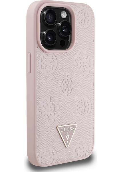 iPhone 15 Pro Max Kılıf Guess Lisanslı Magsafe Özellikli Üçgen Logolu Pu Deri Peony Kapak Pembe modelleri
