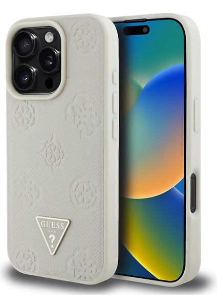 iPhone 16 Pro Kılıf Guess Lisanslı Magsafe Özellikli Üçgen Logolu Pu Deri Peony Kapak Bej fiyatları