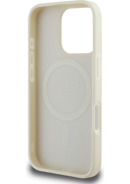 iPhone 16 Pro Kılıf Guess Lisanslı Magsafe Özellikli Üçgen Logolu Pu Deri Peony Kapak Bej fırsatları