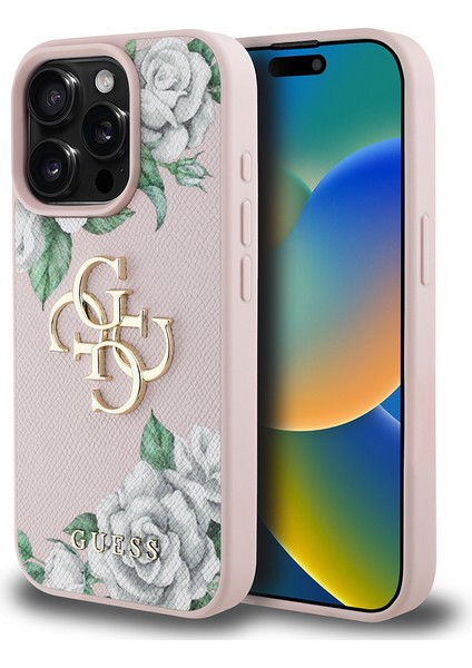 iPhone 15 Pro Max Kılıf Guess Orjinal Lisanslı Gül Baskılı Büyük Metal Logo Dizaynlı Kapak Pembe fiyatları