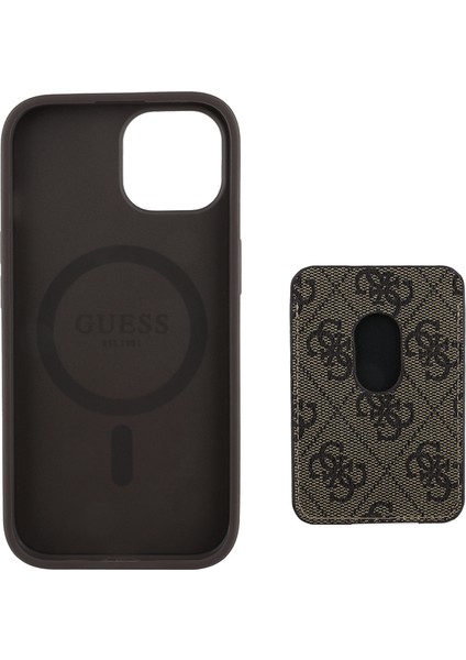iPhone 14 Kılıf Guess Lisanslı Magsafe Şarj Özellikli 4g Desenli Çizgili Kartlıklı Kapak Kahverengi fiyatları