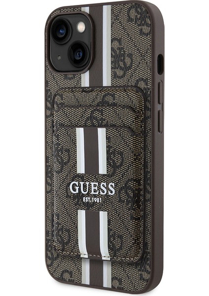 iPhone 14 Kılıf Guess Lisanslı Magsafe Şarj Özellikli 4g Desenli Çizgili Kartlıklı Kapak Kahverengi fırsatları