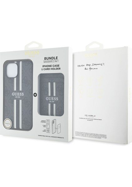 iPhone 14 Kılıf Guess Lisanslı Magsafe Şarj Özellikli 4g Desenli Çizgili Kartlıklı Kapak Siyah indirimleri