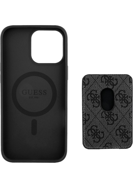 iPhone 14 Pro Max Kılıf Guess Lisanslı Magsafe Özellikli 4g Desenli Çizgili Kartlıklı Kapak Siyah modelleri