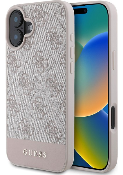 iPhone 16 Kılıf Guess Orjinal Lisanslı Pu Deri Şerit Logo Dizaynlı Kapak Pembe fiyatları