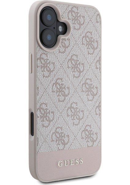 iPhone 16 Kılıf Guess Orjinal Lisanslı Pu Deri Şerit Logo Dizaynlı Kapak Pembe modelleri