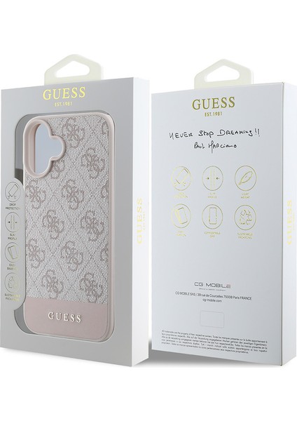 iPhone 16 Kılıf Guess Orjinal Lisanslı Pu Deri Şerit Logo Dizaynlı Kapak Pembe indirimleri