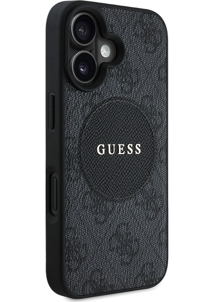 iPhone 16 Kılıf Guess Orjinal Lisanslı Magsafe Şarj Özellikli Yazı Logolu Circle Classic Kapak Siyah modelleri