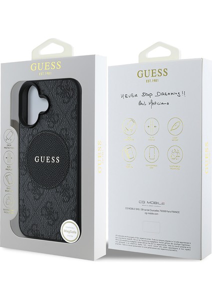 iPhone 16 Kılıf Guess Orjinal Lisanslı Magsafe Şarj Özellikli Yazı Logolu Circle Classic Kapak Siyah indirimleri