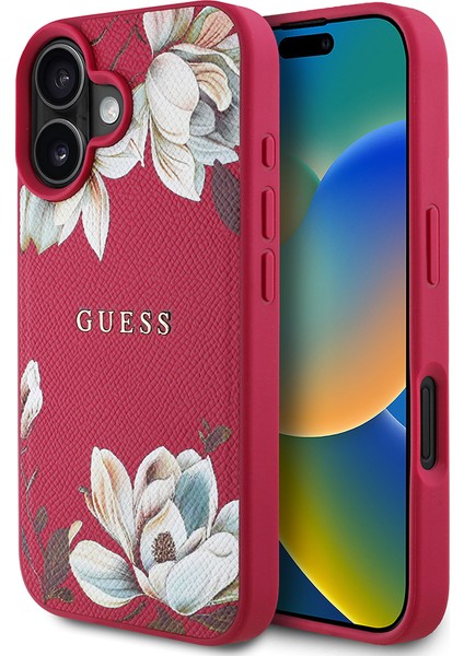 iPhone 16 Kılıf Guess Lisanslı Magsafe Özellikli Taneli Çiçek Tasarımlı Metal Logolu Kapak Fuşya fiyatları