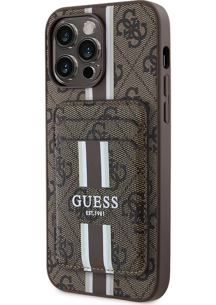 iPhone 14 Pro Max Kılıf Guess Lisanslı Magsafe Özellikli 4g Desen Çizgili Kartlıklı Kapak Kahverengi fırsatları