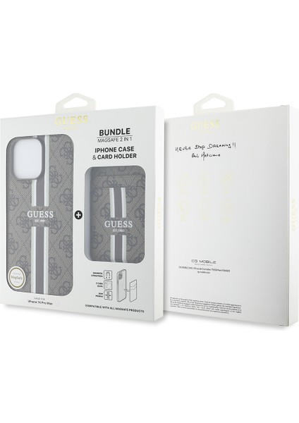 iPhone 14 Pro Max Kılıf Guess Lisanslı Magsafe Özellikli 4g Desen Çizgili Kartlıklı Kapak Kahverengi indirimleri