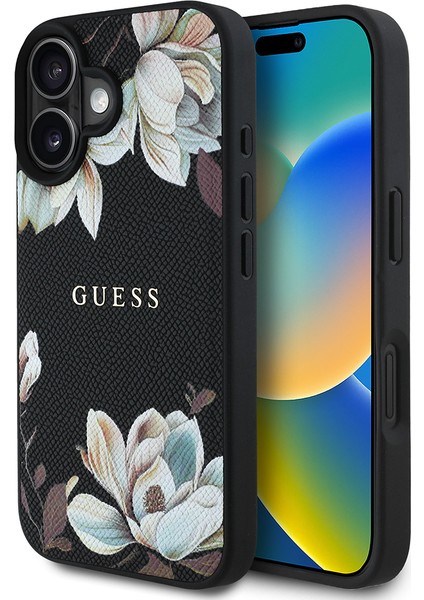 iPhone 16 Kılıf Guess Lisanslı Magsafe Özellikli Taneli Çiçek Tasarımlı Metal Logolu Kapak Siyah fiyatları