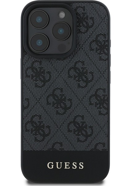 iPhone 16 Pro Max Kılıf Guess Orjinal Lisanslı Pu Deri Şerit Logo Dizaynlı Kapak Siyah