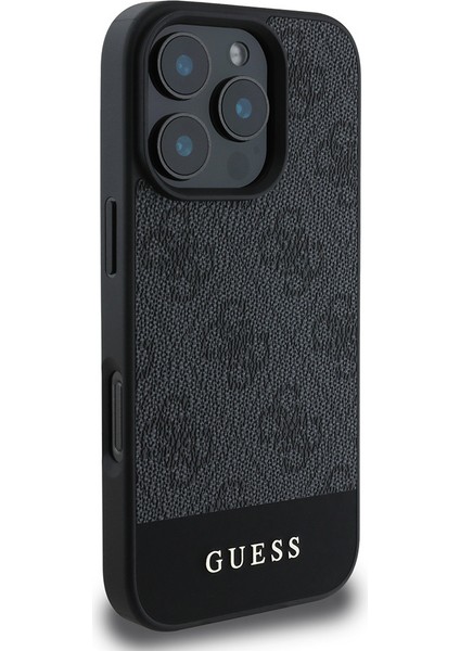 iPhone 16 Pro Max Kılıf Guess Orjinal Lisanslı Pu Deri Şerit Logo Dizaynlı Kapak Siyah modelleri