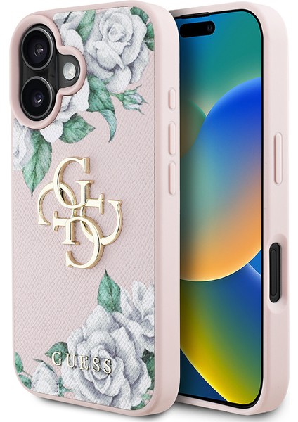 iPhone 16 Kılıf Guess Orjinal Lisanslı Gül Baskılı Büyük Metal Logo Dizaynlı Kapak Pembe fiyatları