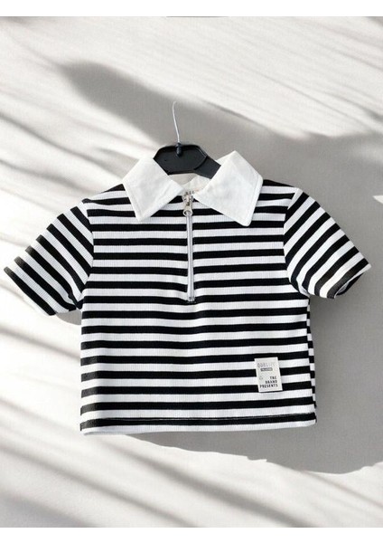 Kız Çocuk Polo Yaka Çizgili T-Shirt
