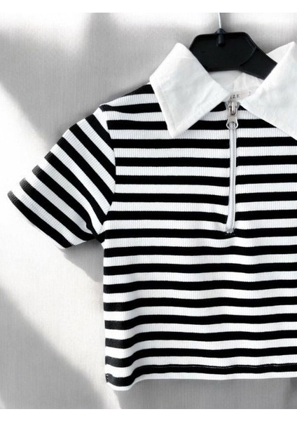 Kız Çocuk Polo Yaka Çizgili T-Shirt modelleri