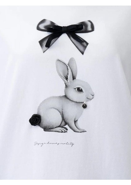 Kız Çocuk Tavşan Baskılı Oversize Tasarım Tshirt fırsatları