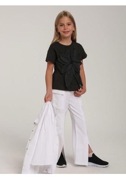 Kız Çocuk Çiçek Işlemeli Tasarım T-Shirt fiyatları