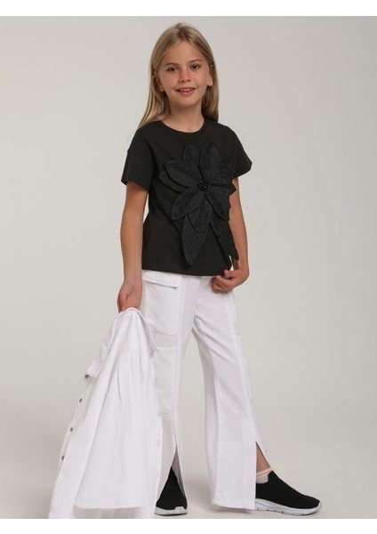 Kız Çocuk Çiçek Işlemeli Tasarım T-Shirt modelleri