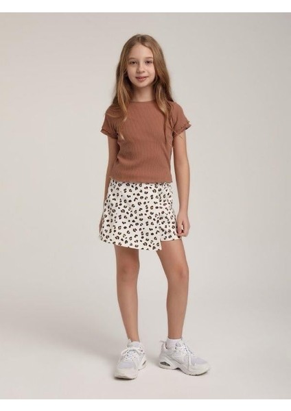 Kız Çocuk Pamuklu Kolları Kısa Fırfırlı T-Shirt