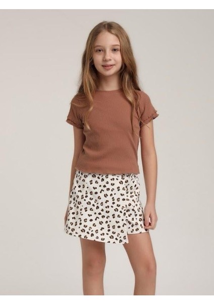 Kız Çocuk Pamuklu Kolları Kısa Fırfırlı T-Shirt indirimleri