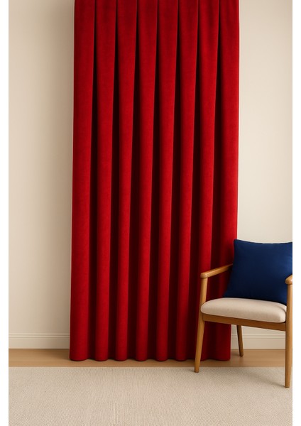 Barcelona Kadife Dokulu Fon Perde Kırmızı (Pilesiz)