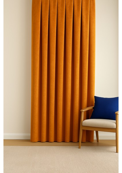 Barcelona Kadife Dokulu Fon Perde Turuncu (Pilesiz)