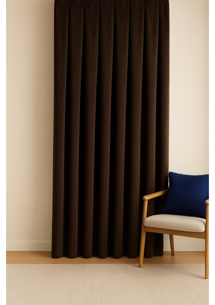 Barcelona Kadife Dokulu Fon Perde Kahverengi (Pilesiz)