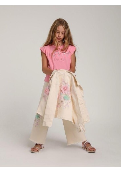 Kız Çocuk Pamuklu Rahat Kalıp Pullu Düşük Kol Tshirt modelleri