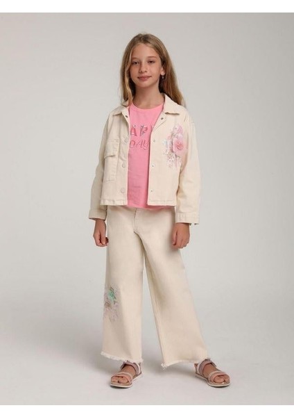 Kız Çocuk Pamuklu Rahat Kalıp Pullu Düşük Kol Tshirt indirimleri