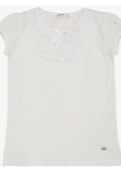 Kız Çocuk Yakası Güpürlü Fitilli Kısa Kollu T-Shirt fırsatları