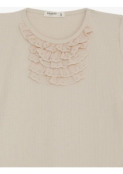 Kız Çocuk Yakası Güpürlü Fitilli Kısa Kollu T-Shirt modelleri