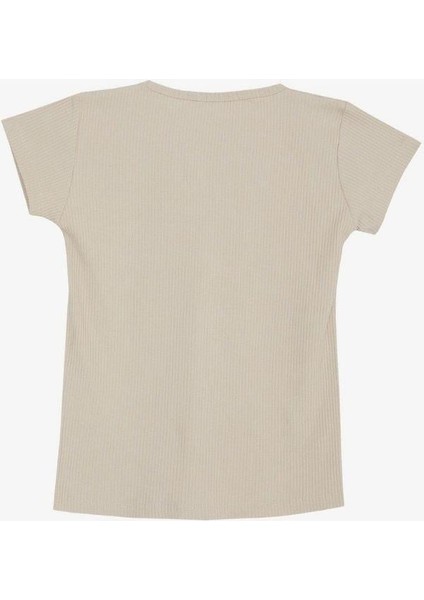 Kız Çocuk Yakası Güpürlü Fitilli Kısa Kollu T-Shirt indirimleri