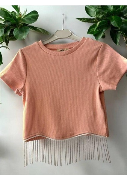Kız Çocuk Zincirli Fitilli Crop T-Shirt fiyatları