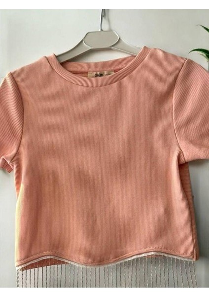 Kız Çocuk Zincirli Fitilli Crop T-Shirt indirimleri