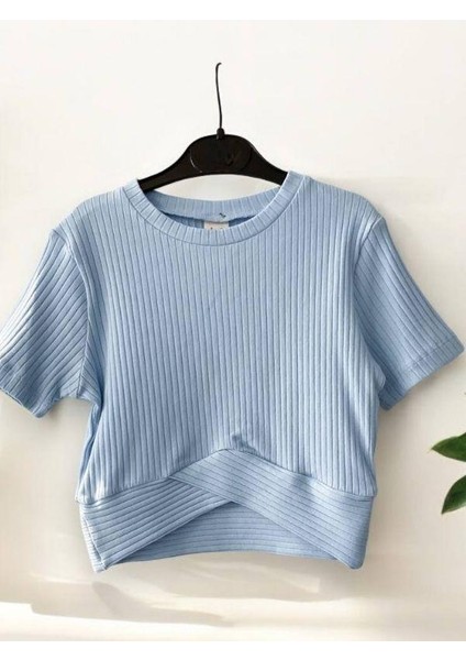 Kız Çocuk Fitilli Yarım Kol Crop T-Shirt fiyatları