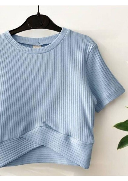 Kız Çocuk Fitilli Yarım Kol Crop T-Shirt fırsatları