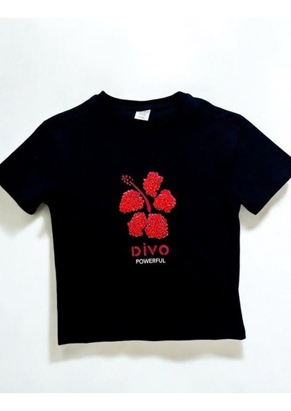 Kız Çocuk Çiçek Işlemeli Pamuklu T-Shirt