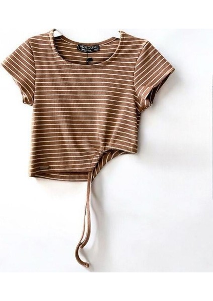 Kız Çocuk Çizgili Yandan Biyeli Crop Bluz fiyatları