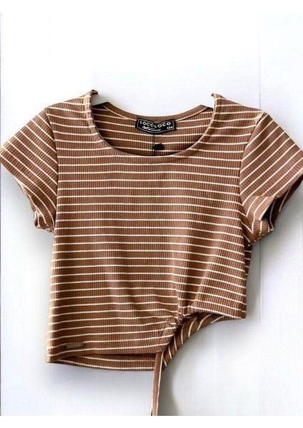 Kız Çocuk Çizgili Yandan Biyeli Crop Bluz modelleri